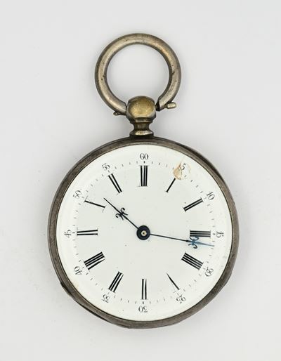 Orologio da tasca in argento con scappamento a cilindro, carica a chiavetta, 8 rubini (circa 1880...