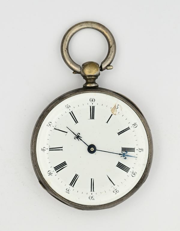 Orologio da tasca con scappamento a cilindro carica a chiavetta da uomo in argento 