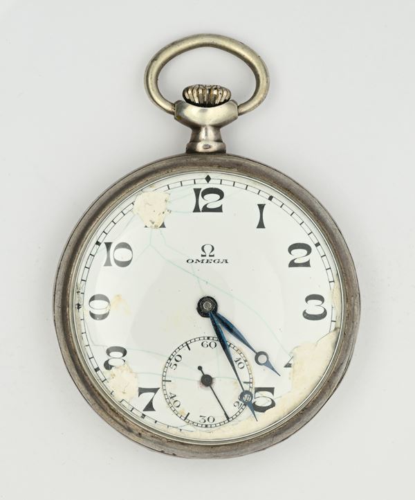 Omega - Orologio da tasca  con scappamento ad ancora spirale Breguet remontoir da uomo in argento 800/000
