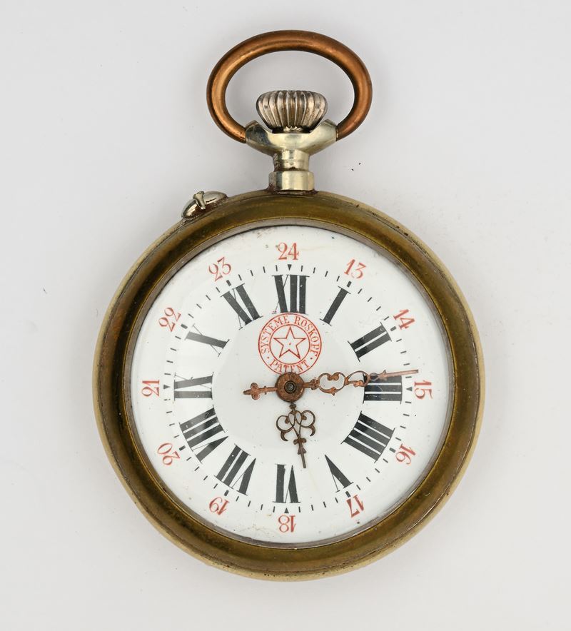 Orologio da tasca con scappamento Roskopf, remontoir per uomo in metallo, inizi XX secolo