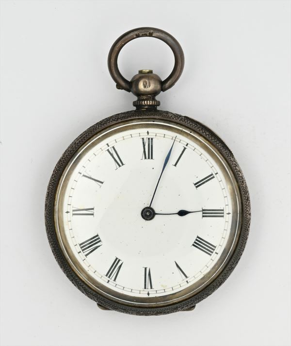 Anonimo svizzero - Orologio da tasca con scappamento a cilindro carica a chiavetta da uomo in argento 935/000