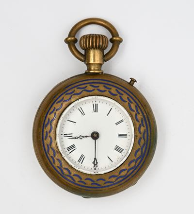 Orologio da tasca, ad occhio di bue, con scappamento ad ancora remontoir e cassa con smalti
