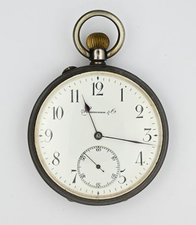 Hausmann & Co., Orologio da tasca da uomo in argento 935/000 con scappamento ad ancora e remontoi...