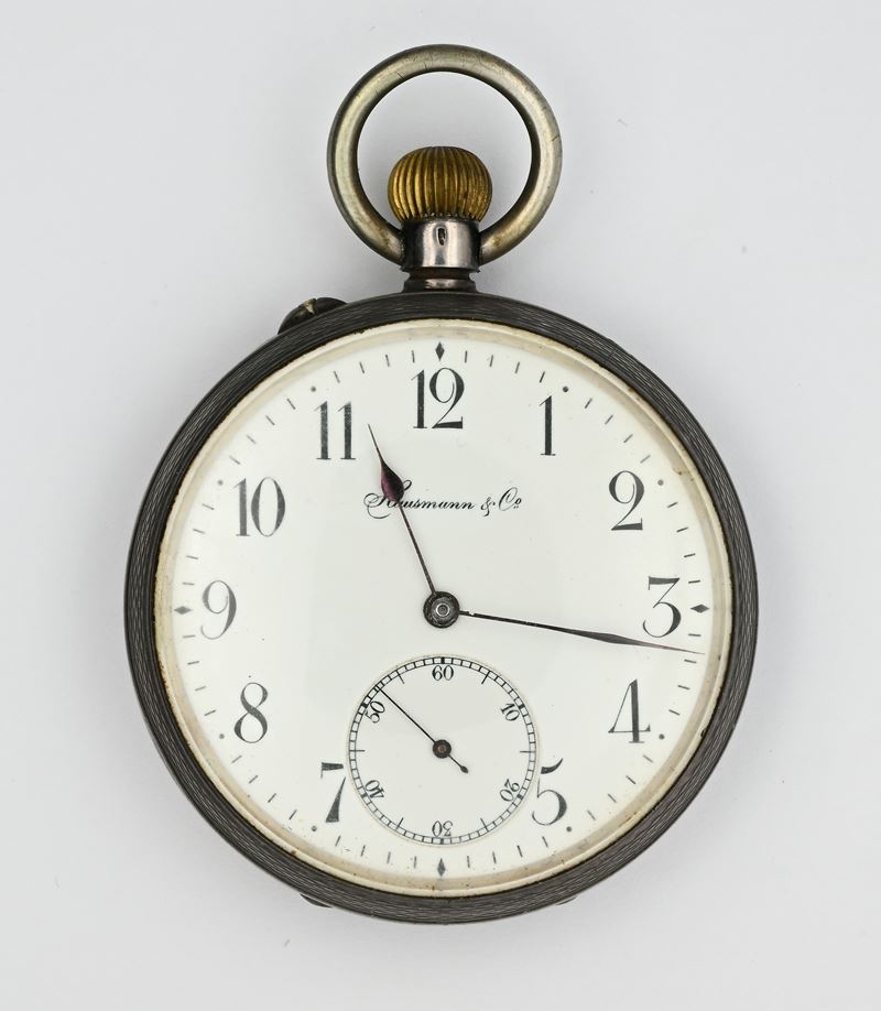Hausmann & Co., Orologio da tasca da uomo in argento 935/000 con scappamento ad ancora e remontoi...