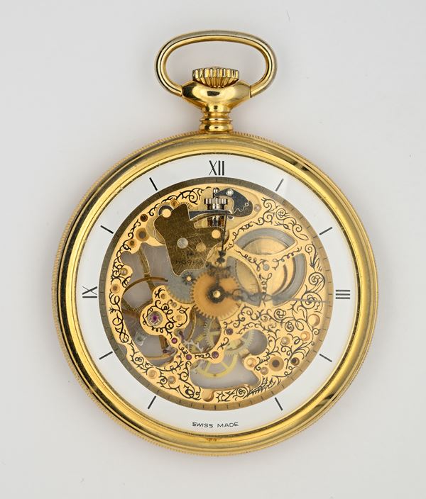 Horus - Orologio da tasca scheletrato con scappamento ad ancora remontoir da uomo in metallo placcato in oro giallo 
