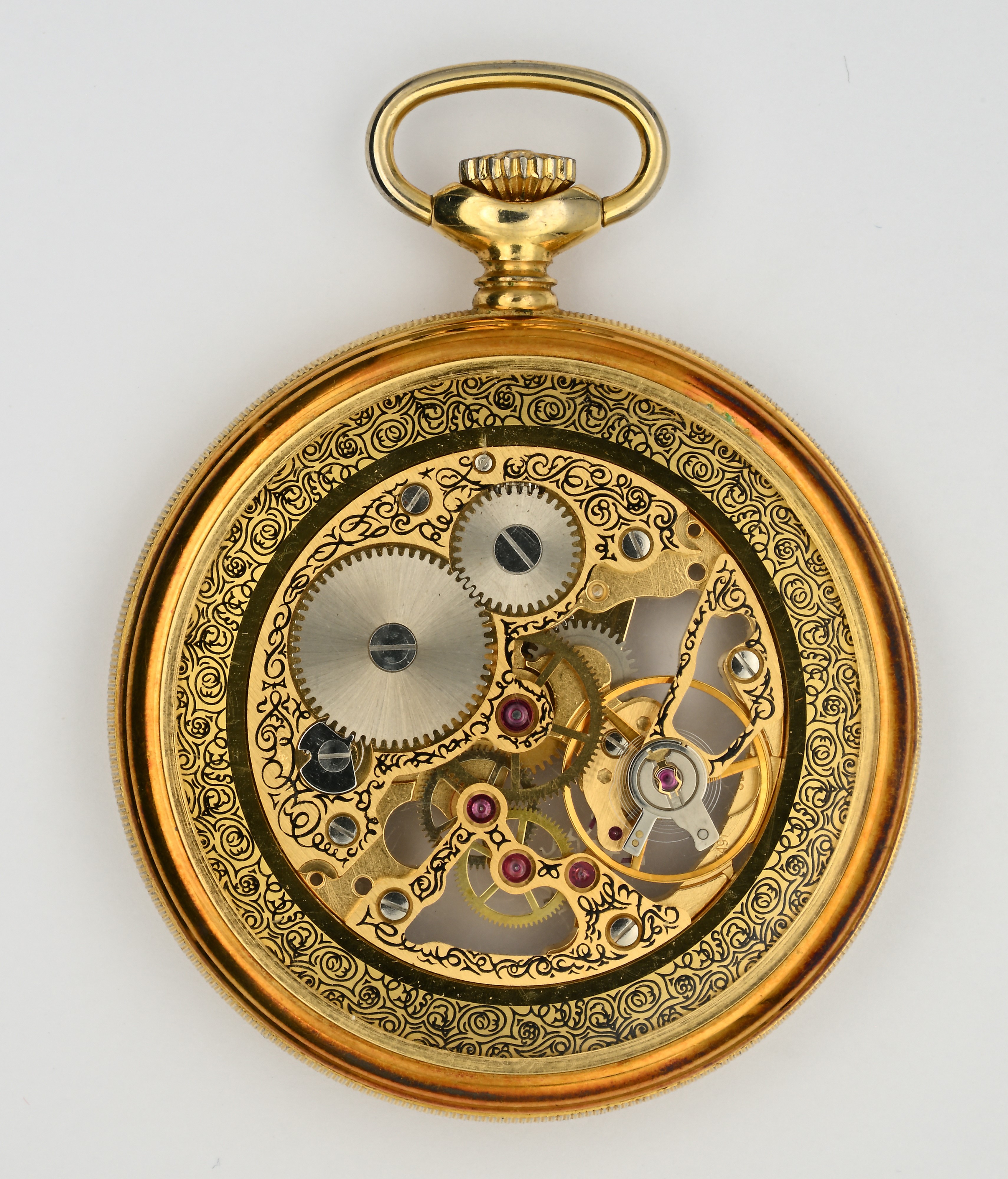 Horus, Orologio da tasca scheletrato in metallo placcato oro giallo con scappamento ad ancora e r...