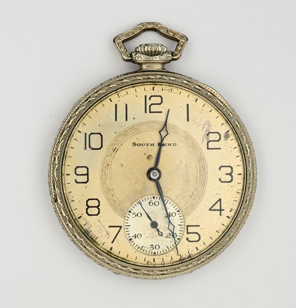 South Bend Watch Co. U.S.A. (Cal. 411) - Orologio da tasca con scappamento ad ancora con regolazione micrometrica remontoir da uomo in metallo laminato in oro bianco 14Kt  