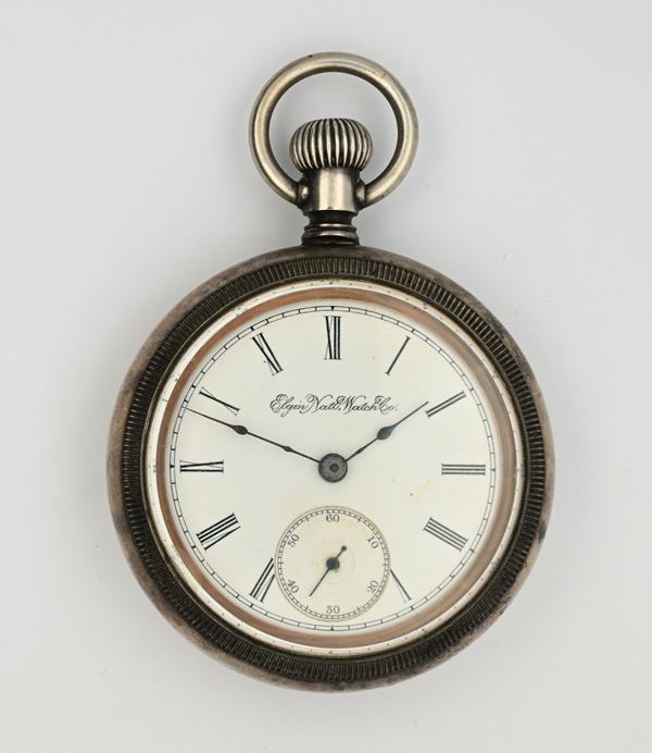 Elgin Natl Watch Co. - Orologio da tasca con scappamento ad ancora remontoir da uomo in metallo con raffigurazione di un treno sulla cassa