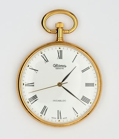 Altanus, Orologio da tasca con scappamento ad ancora remontoir in metallo dorato