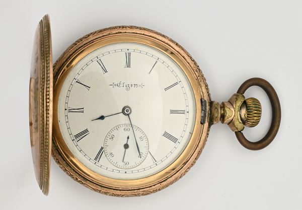Elgin Natl Watch Co U.S.A. - Orologio da tasca a savonette con scappamento ad ancora remontoir da uomo in metallo placcato in oro giallo