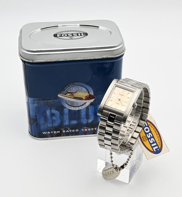 Fossil Steel Arkitect (FS 2750) - Orologio da polso al quarzo da donna in acciaio con bracciale originale in acciaio  (anni '90)  - Auction Timed Auction - Wristwatches, Pocket Watches, Table Clocks, Pens, and Desk Accessories - Casa d'Aste Arcadia