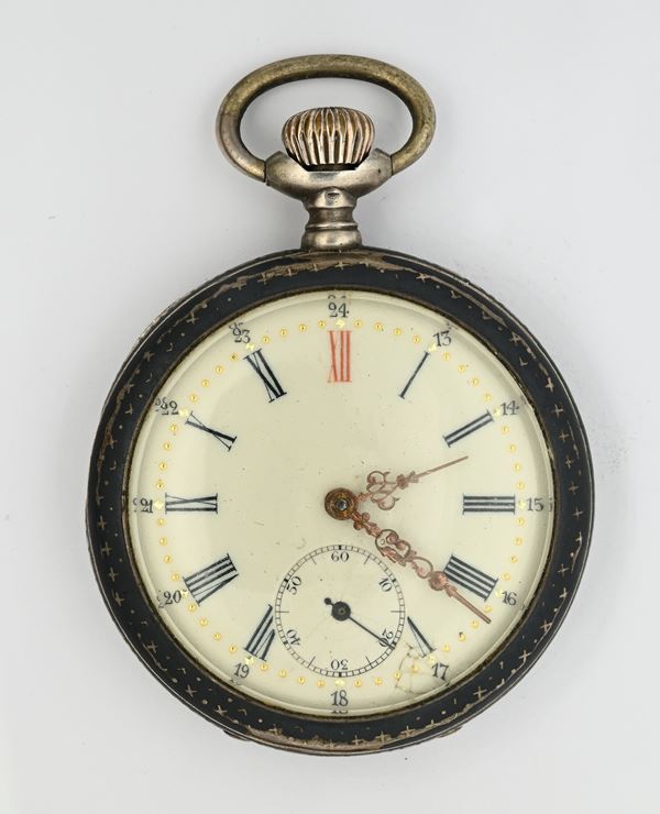 Jaxa - Orologio da tasca con scappamento ad ancora remontoir da uomo in argento 800/000 niellato 
