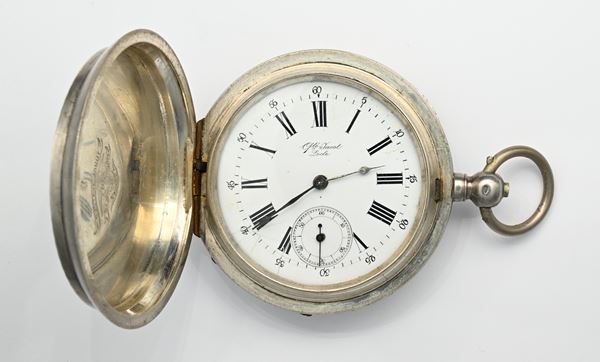 Gustave Jacot a Locle - Orologio da tasca savonette per il mercato russo con scappamento ad ancora spirale Breguet carica a chiavetta da uomo in argento 875/000 (84 Zolotnik)