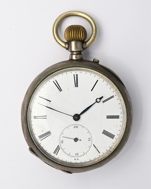 Orologio da tasca con scappamento ad ancora remontoir da uomo in metallo argentato