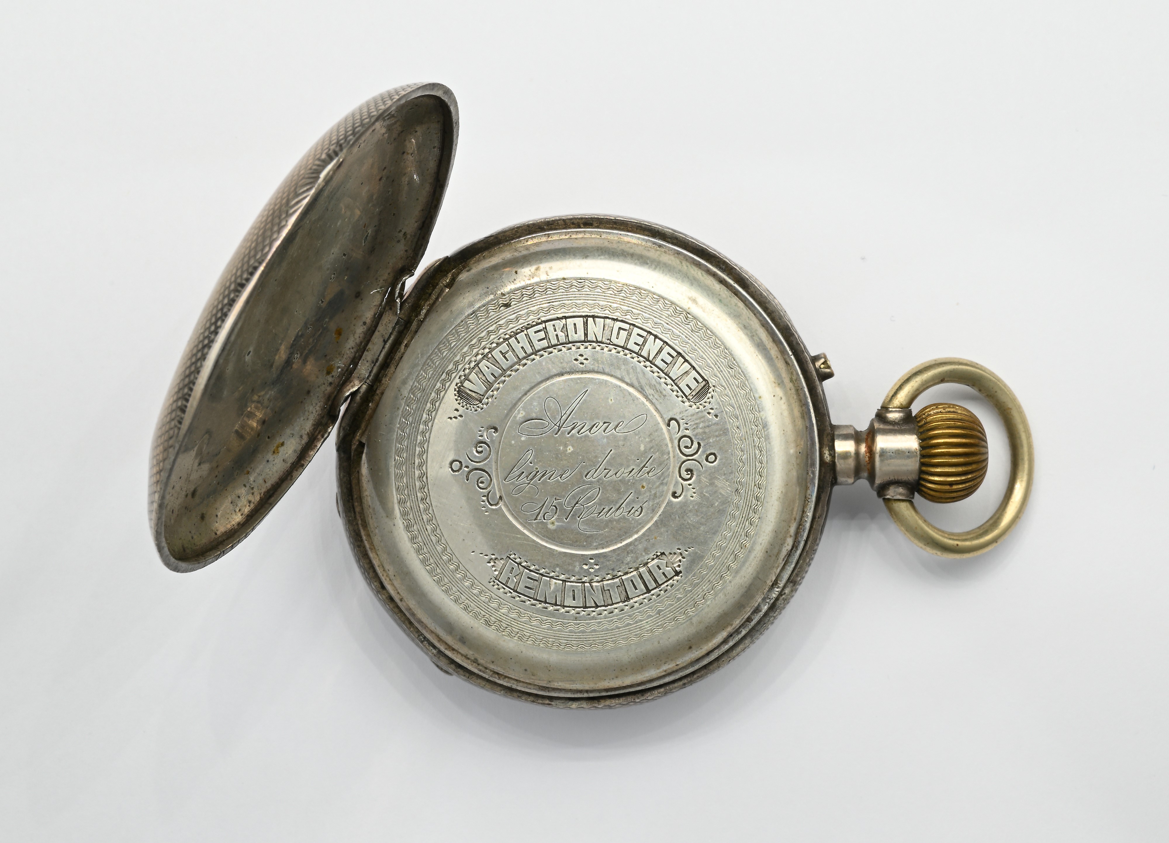 Orologio da tasca, scappamento ad ancora remontoir, metallo argentato, inizi XX secolo