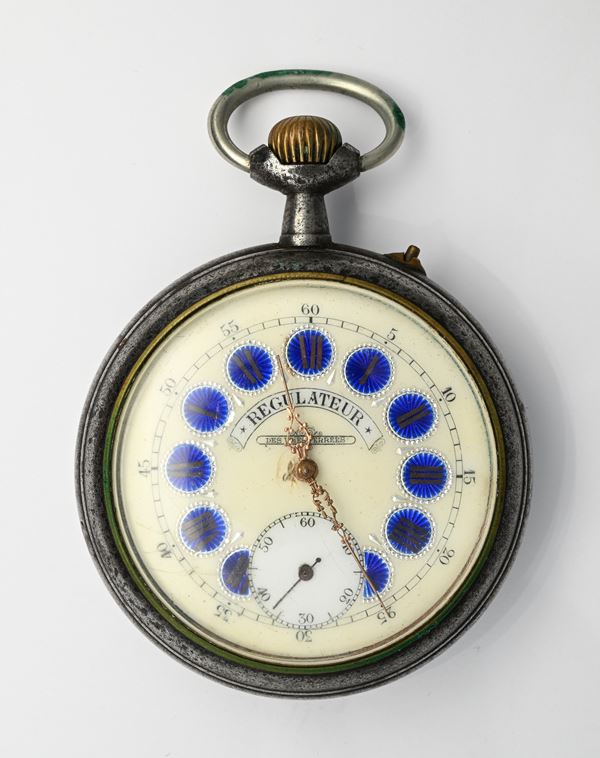 Regulateur des voies Ferrees - Orologio da tasca con scappamento ad ancora remontoir da uomo in metallo brunito