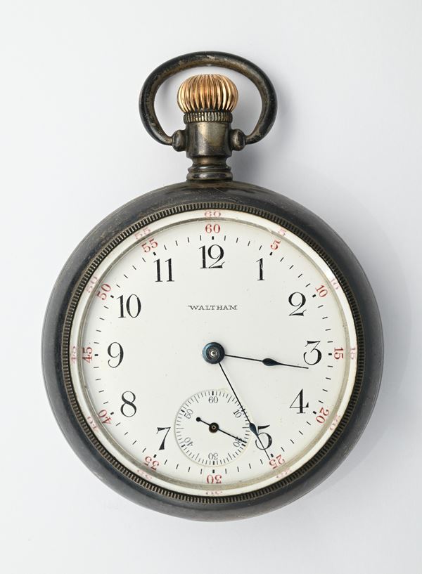 American Waltham Watch Co. - Orologio da tasca con scappamento ad ancora remontoir da uomo in argento sterling con treno in paesaggio inciso sulla cassa