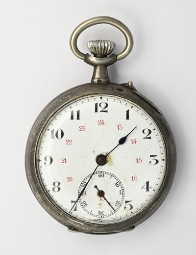Orologio da tasca con scappamento a cilindro, rimontoir da uomo, cassa in argento
