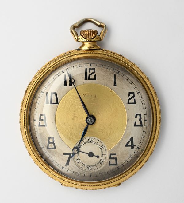  Orologio da tasca con scappamento ad ancora remontoir da uomo in metallo placcato in oro giallo  (anni '30/'40)  - Auction Time Auction - Pocket Watches - Casa d'Aste Arcadia