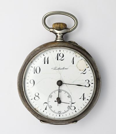 Iniziative, Orologio da tasca da uomo con scappamento a cilindro e remontoir, argento 800