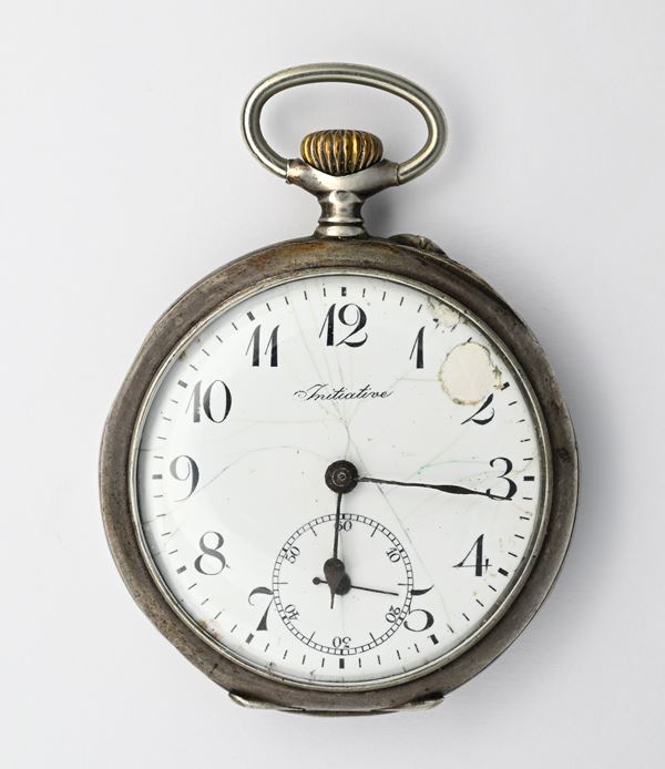 Initiative - Orologio da tasca con scappamento a cilindro remontoir da uomo in argento 800