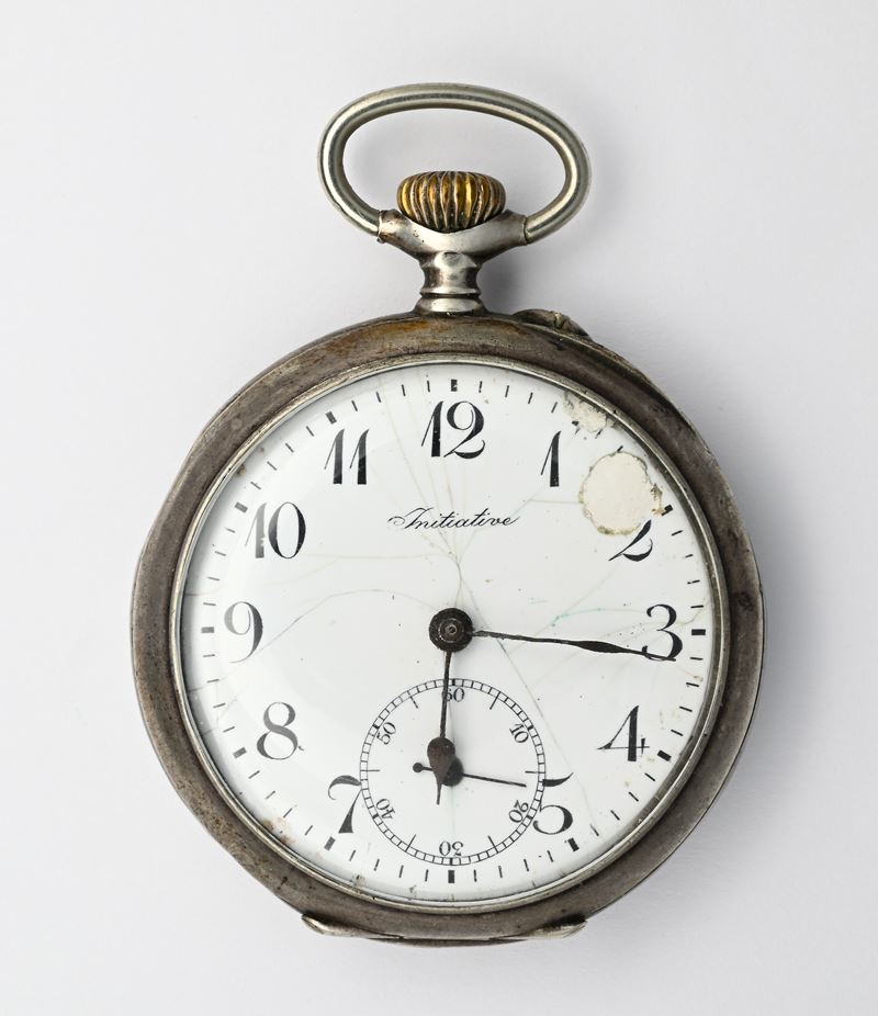Iniziative, Orologio da tasca da uomo con scappamento a cilindro e remontoir, argento 800