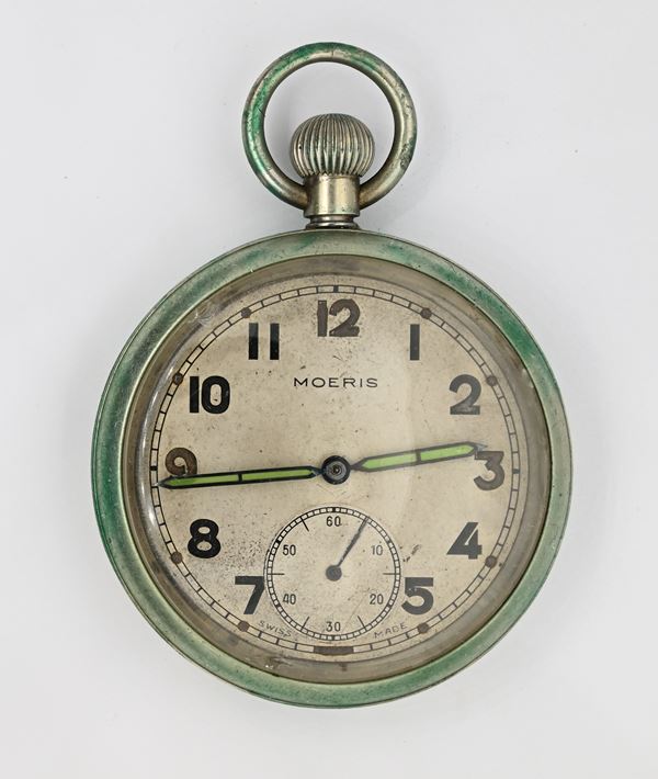 Moeris British Broad Arrow G.S.T.P. M5959 (Cal. 19H) - Orologio militare da tasca con scappamento ad ancora remontoir da uomo in metallo con lancette fluorescenti