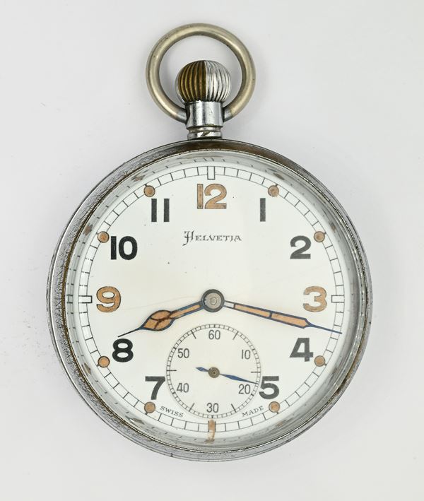 Helvetia per Bravington's British Broad Arrow G.S.T.P. P85831 (Cal. 32A) - Orologio militare da tasca con scappamento ad ancora remontoir da uomo in metallo con lancette ed indici fluorescenti