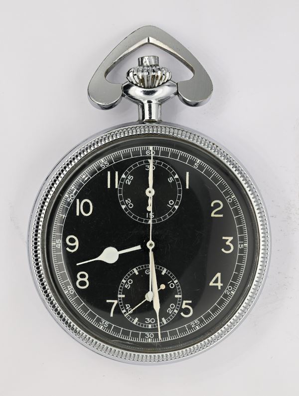 Breitling Wakmann Watch Co. INC (Cal. R5) MIL W 5605A Serial N°0935 - Orologio militare da tasca cronografo rattrappante con scappamento ad ancora con regolazione micrometrica remontoir in metallo cromato