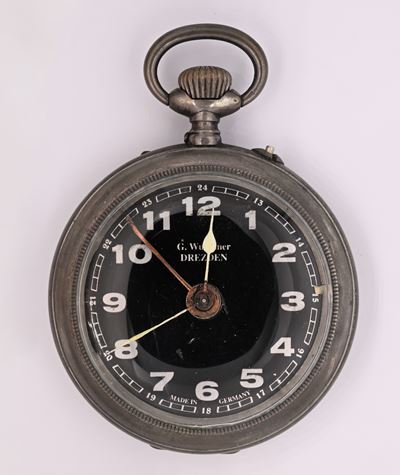 Anonimo svizzero, Orologio da tasca svegliarino Patent N° 41794 per G. Wurthner (Dresden), argent...