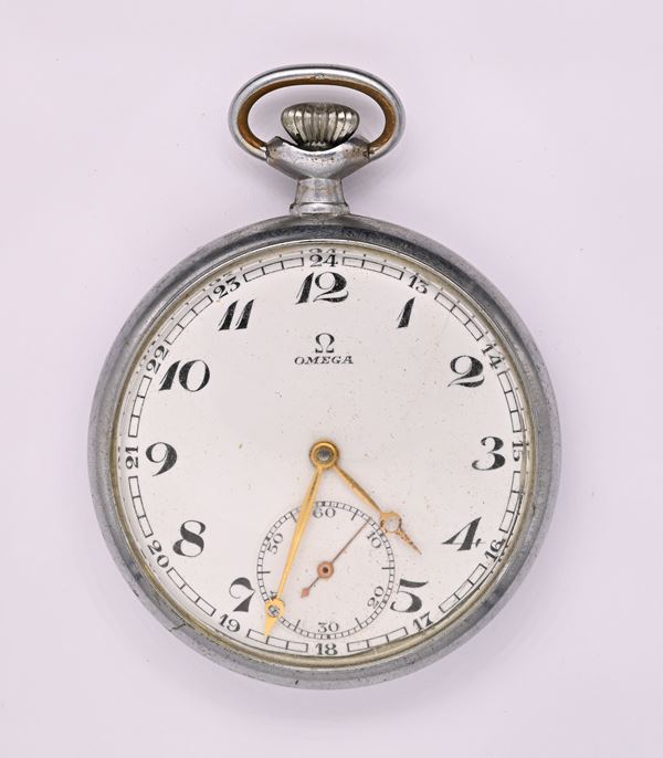 Omega (Cal. 40.6 LT2 15P) - Orologio da tasca con scappamento ad ancora spirale Breguet remontoir da uomo in acciaio