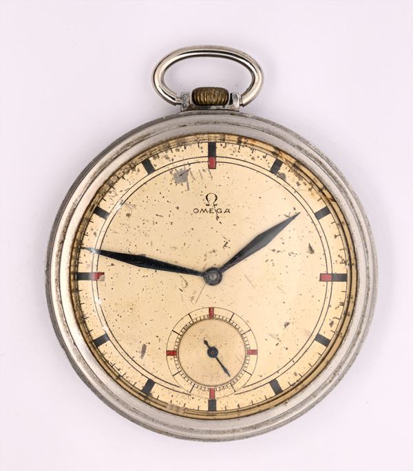 Omega (Cal. 37.6 LT2 15P) - Orologio da tasca con scappamento ad ancora spirale Breguet remontoir da uomo in acciaio