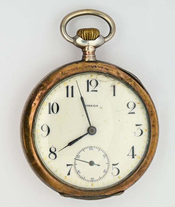 Omega - Orologio da tasca con scappamento ad ancora spirale Breguet remontoir da uomo in argento 800/000 e argento dorato