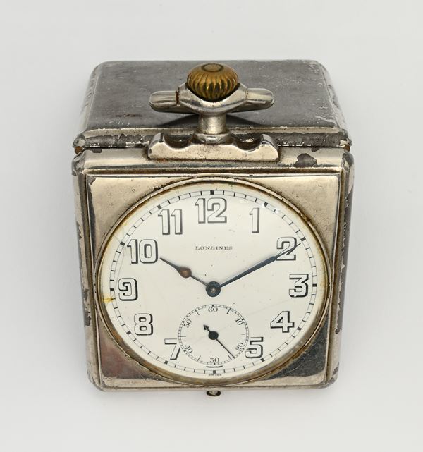 Longines (Cal. 18.79) - Orologio da viaggio e da tavolo con scappamento ad ancora spirale Breguet remontoir da uomo in metallo con cassa Bridge Brevet 33606