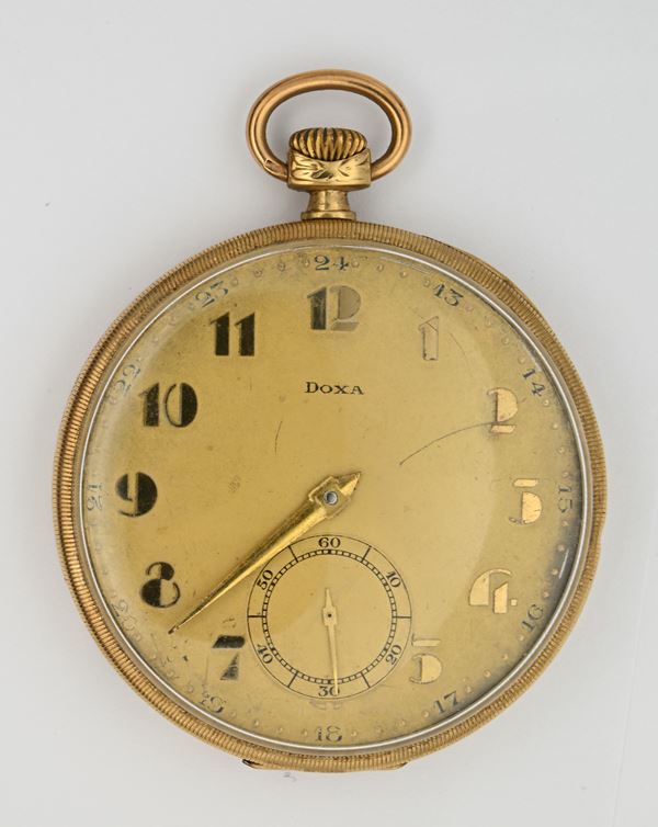 Doxa Brevet 144357 - Orologio da tasca con scappamento ad ancora regolazione micrometrica remontoir da uomo in metallo placcato in oro giallo