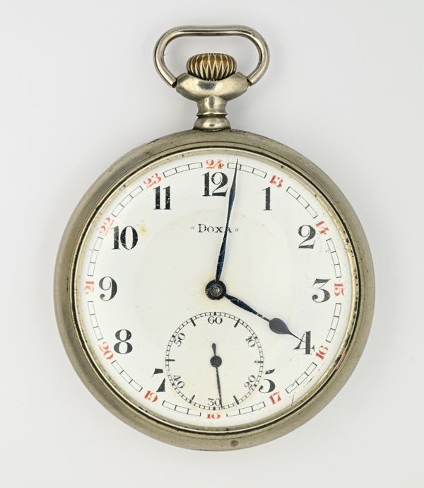 Doxa - Orologio da tasca con scappamento ad ancora remontoir da uomo in metallo argentato