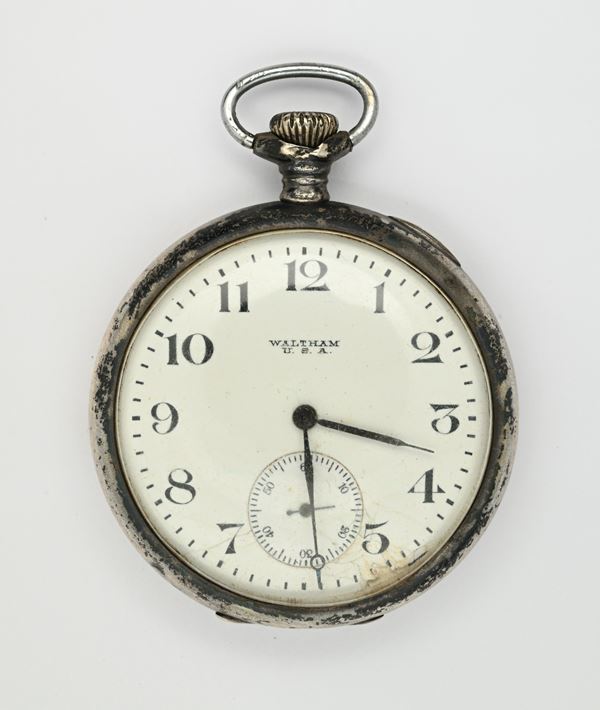A.W.W. Co. Waltham Mass. - Orologio da tasca con scappamento ad ancora remontoir da uomo in argento sterling