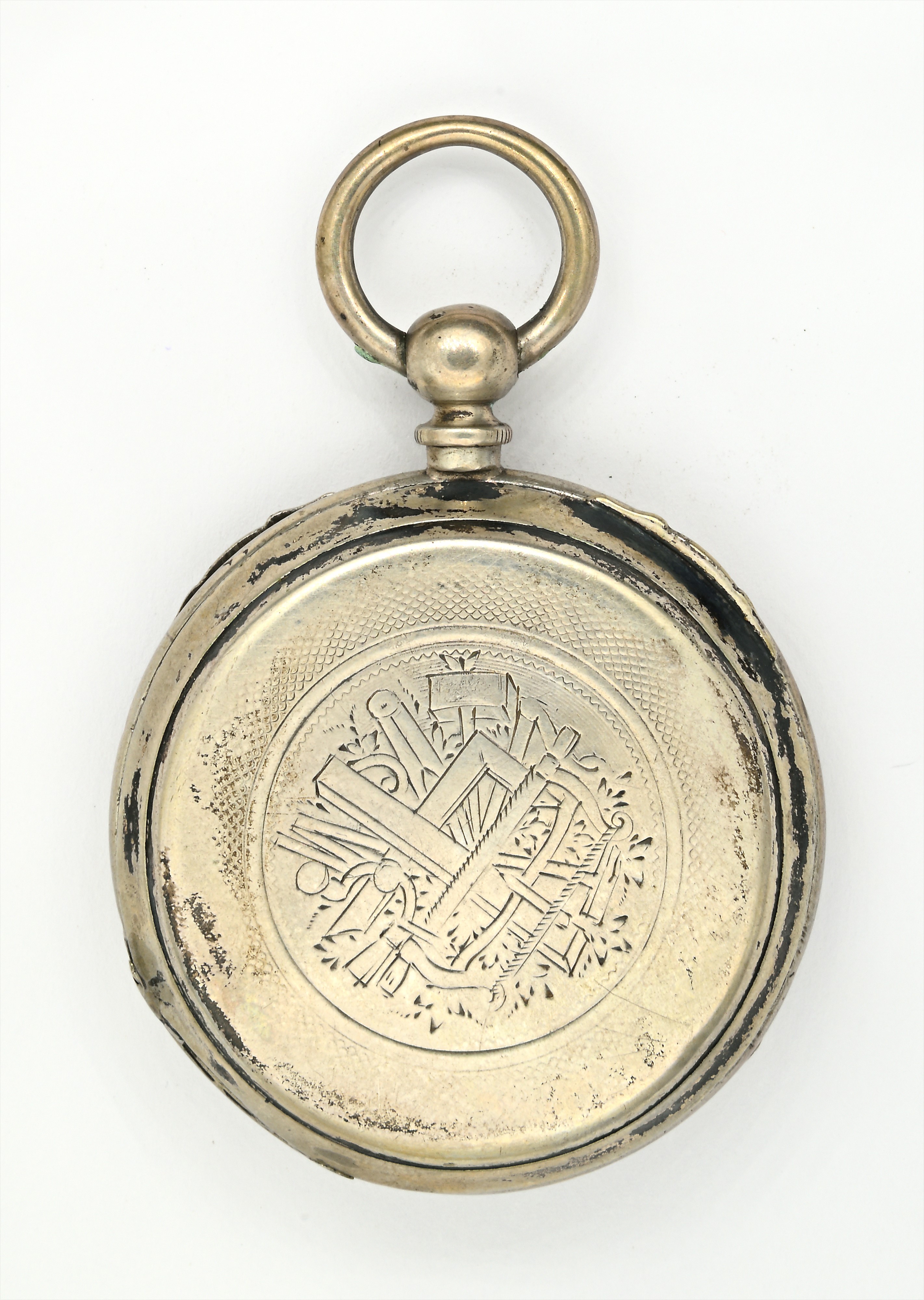 Orologio da tasca, scappamento a cilindro, carica a chiavetta con cassa e cuvette in argento inci...