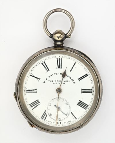 W. E. Watts, The Greenwich Lever - Orologio da tasca in argento 935/000 con scappamento ad ancora...