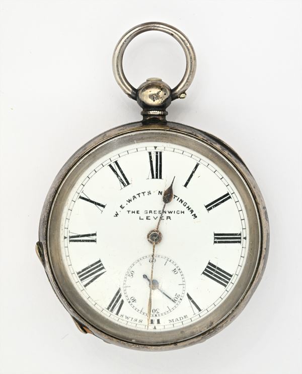 W.E. Watts The Greenwich Lever - Orologio da tasca con scappamento ad ancora carica a chiavetta da uomo in argento 935/000