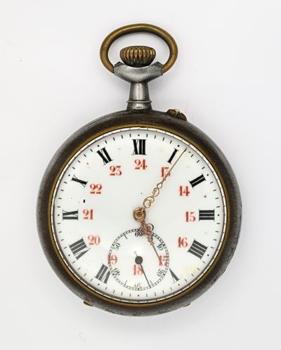 Anonimo, Orologio da tasca con scappamento a cilindro remontoir per uomo, metallo brunito