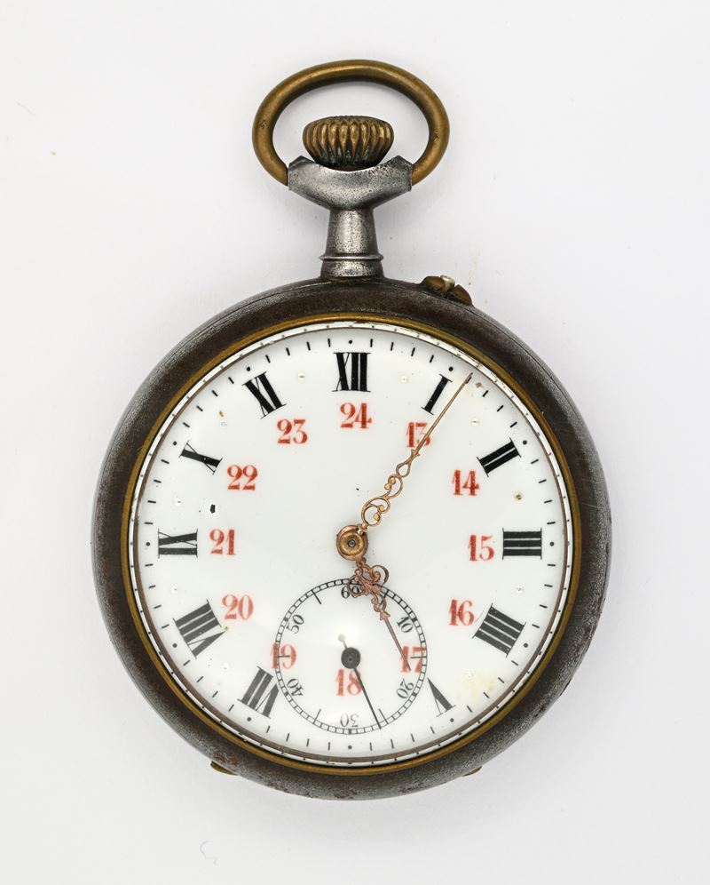 Anonimo, Orologio da tasca con scappamento a cilindro remontoir per uomo, metallo brunito