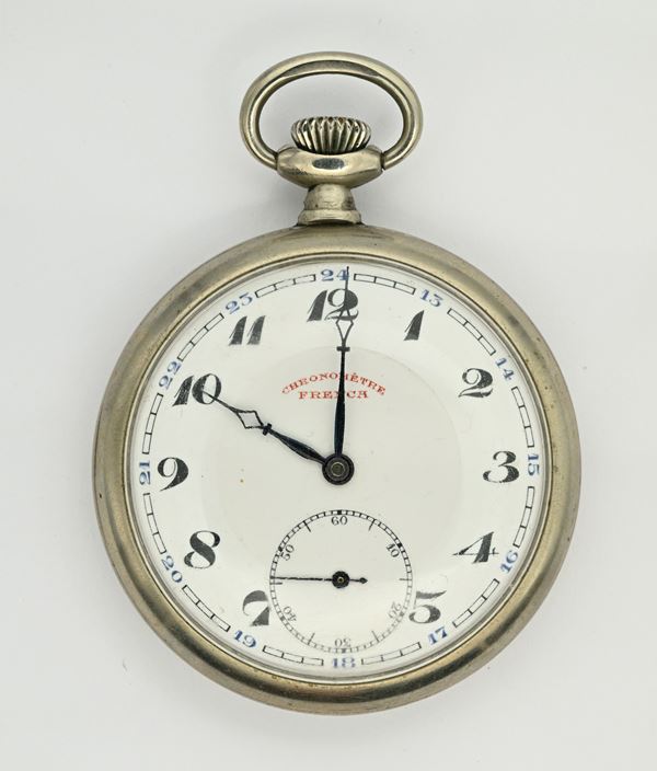 Frenca Chronometre - Orologio da tasca con scappamento ad ancora con regolazione micrometrica remontoir da uomo in metallo cromato
