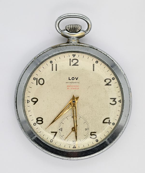 Lov Antimagnetic (Cal. AP40) - Orologio da tasca con scappamento ad ancora remontoir da uomo in metallo cromato (Brevet N° 637081)