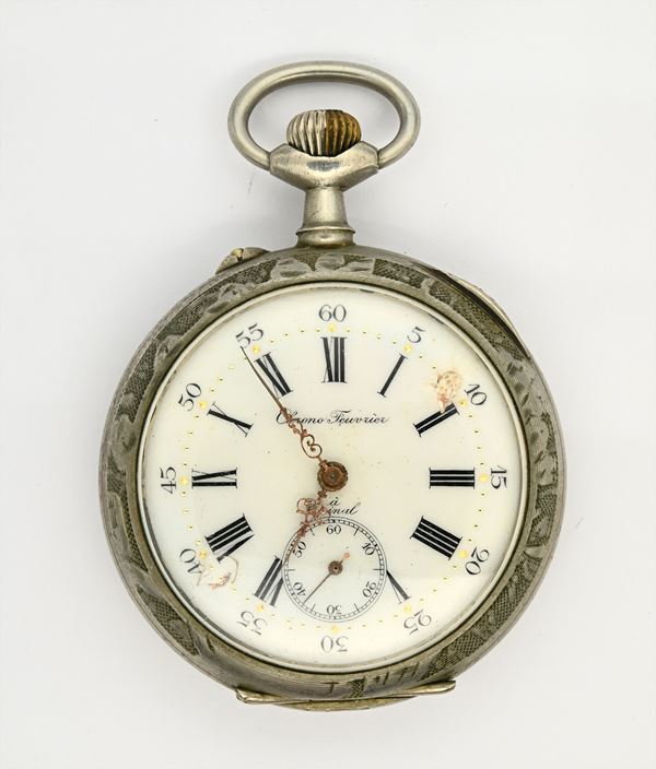 Association Ouvriere d'Horlogerie Chrono Freuvrier a Epinal - Orologio da tasca con scappamento a cilindro remontoir da uomo in metallo argentato