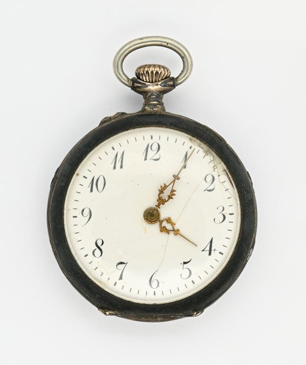 G.T. - Orologio da tasca con scappamento a cilindro remontoir da donna in argento 900/000 niellato