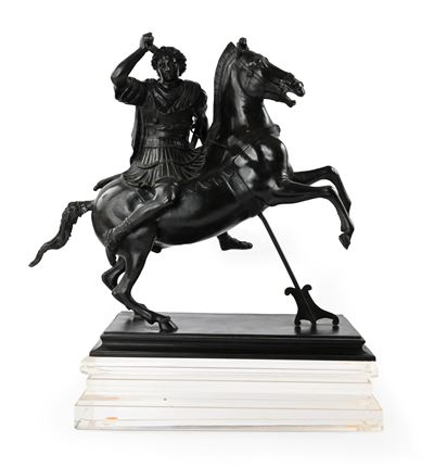 Alessandro Magno a cavallo di Bucefalo, bronzo su base in plexiglass