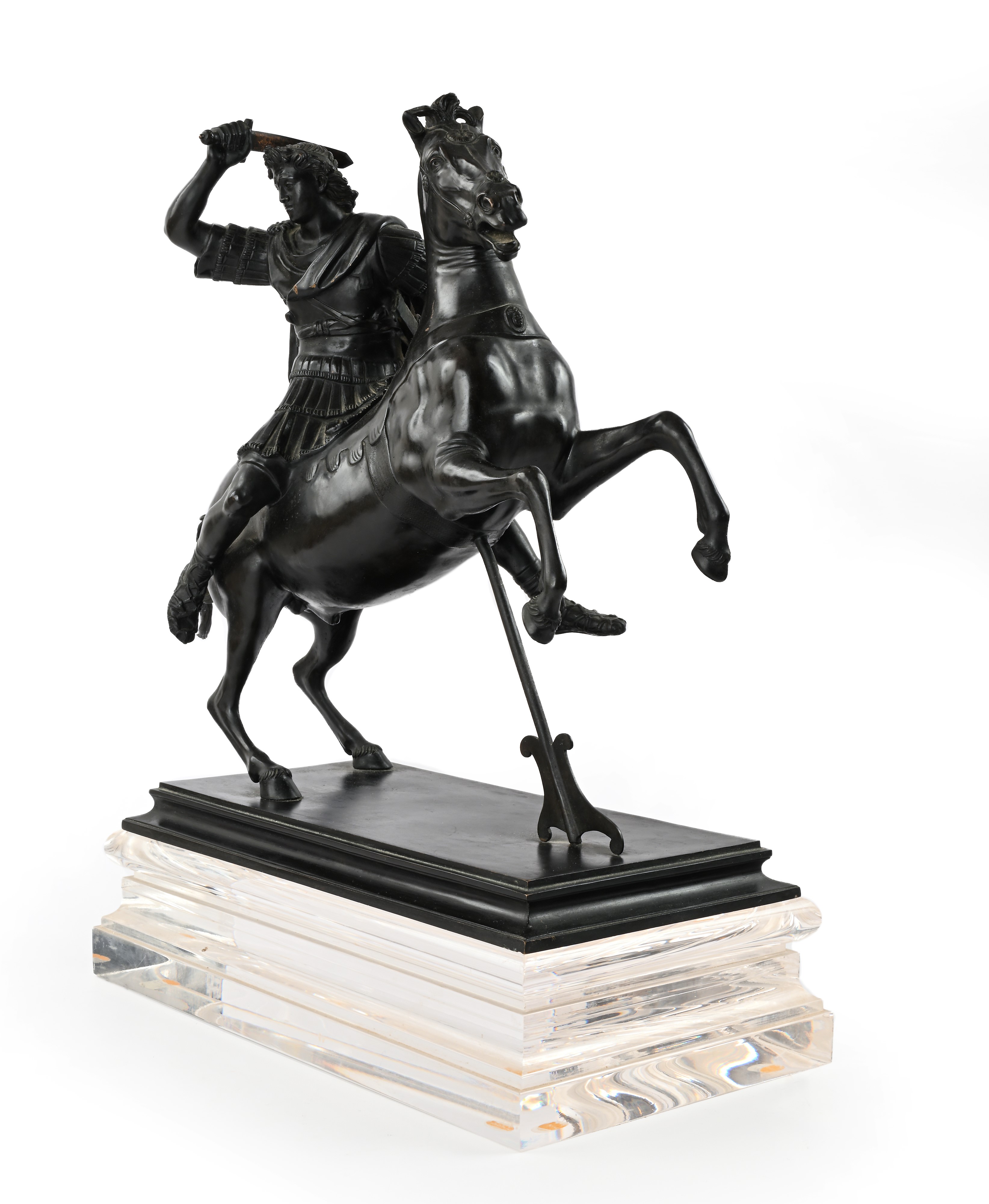Fonderia Napoletana - Alessandro Magno a cavallo di Bucefalo, bronzo su base in plexiglass