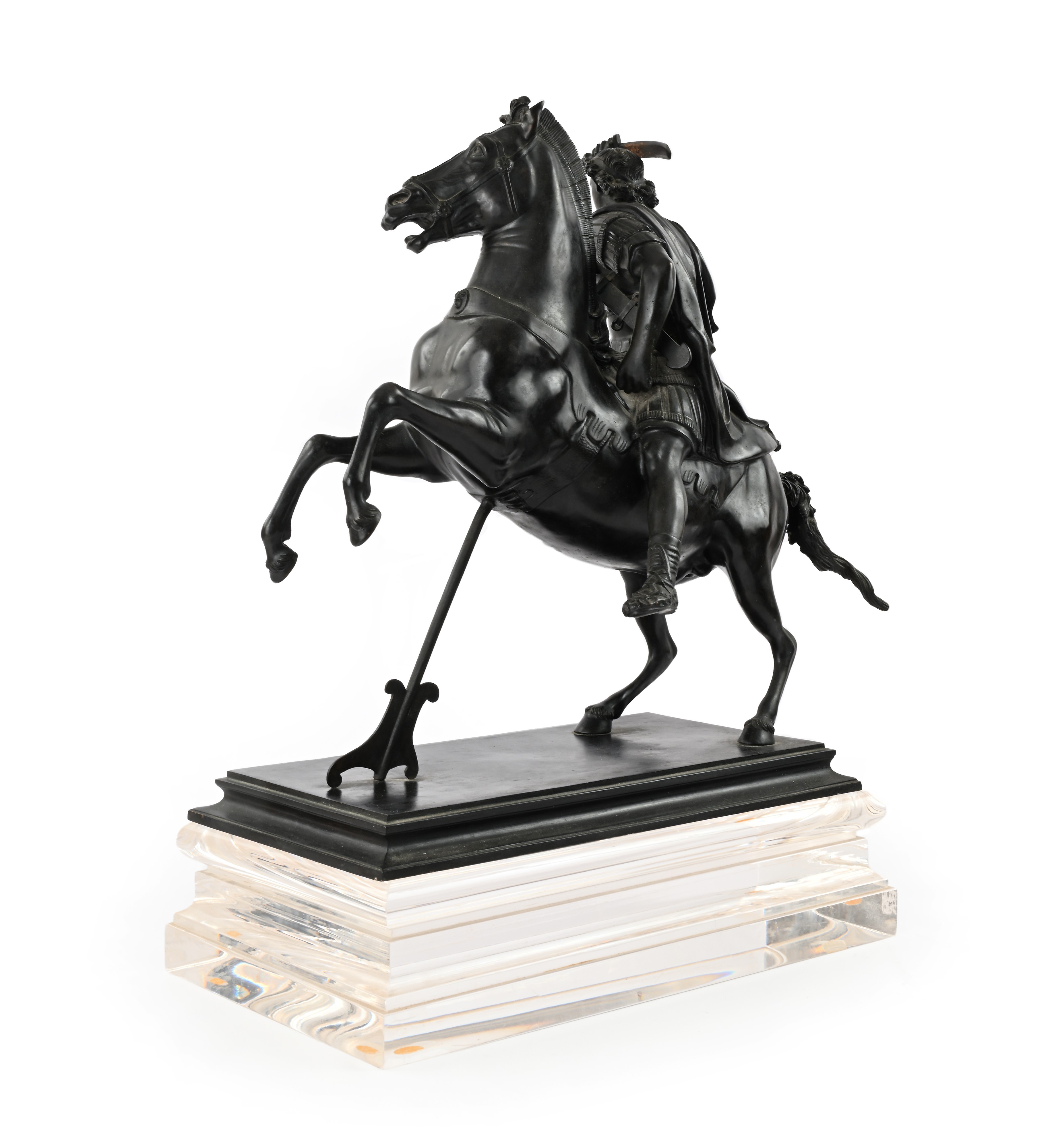 Fonderia Napoletana - Alessandro Magno a cavallo di Bucefalo, bronzo su base in plexiglass