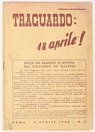Opuscolo politico-propagandistico, Traguardo: 18 aprile! 4 aprile 1948 - n. 11